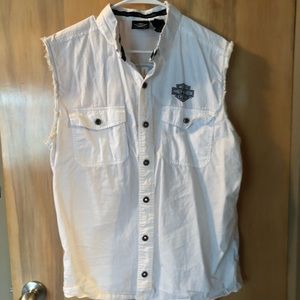 Harley-Davidson White CutOff Snap Button Shirt SzL